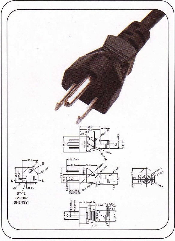 US plug with ground-